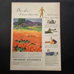 WWII Southern California Tourism Ad “Dear Sue” Poppy Fields War Production